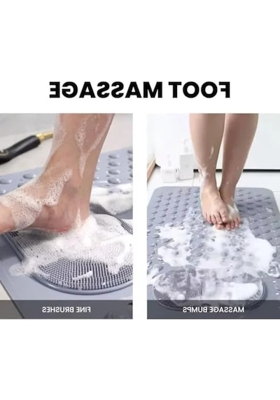 Kaymaz Tabanlı 36 X 69,5 Cm Vantuzlu Duş Matı, Su Tahliyeli Açık Gri