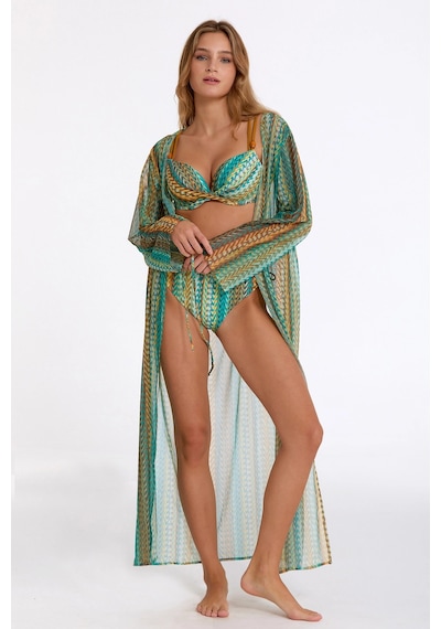 Argento 2106-3018 Kadın Önü Açık Uzun Kaftan Kahverengi