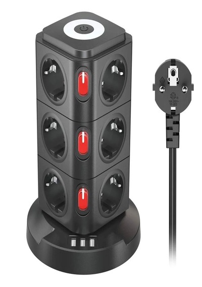 Kule Tipi 3xusb, 12'li Akım Korumalı Priz, Soket 10watt Wireless