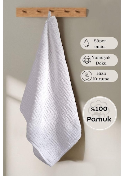 Pamuk Tekli Havlu Jakarlı Karna Premıum Molıs - 70 X 140 Beyaz