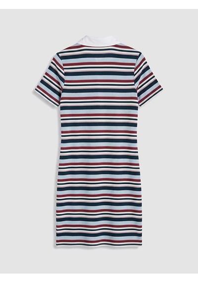 Lcw Everyday Mavi Polo Yaka Çizgili Elbise
