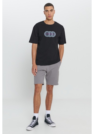AC&Co / Altınyıldız Classics Erkek Sıyah Loose Fit Bol Kesim %100 Pamuk Baskılı Bisiklet Yaka Tişört Siyah
