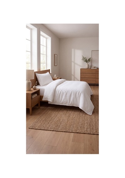 %100 Pamuk Keten Tek Kişilik Nevresim Takımı Lastikli Çarşaflı 160x200 Cm Beyaz - 904795714 Beyaz