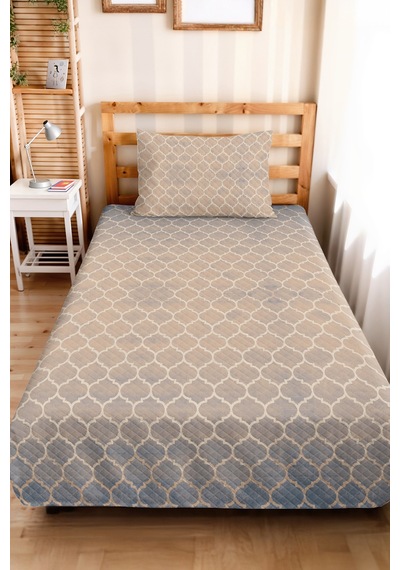 Bej Geometrik Modern Tek Kişilik Pike Takımı - Gri Kapitone Mevsimlik Yatak Örtüsü 160x220 Cm Mor