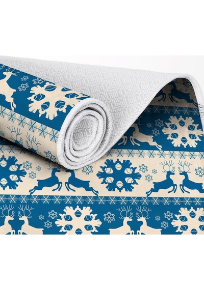 Dekoreko Inci Christmas Halı Saçaksız Chr-5 Mavi