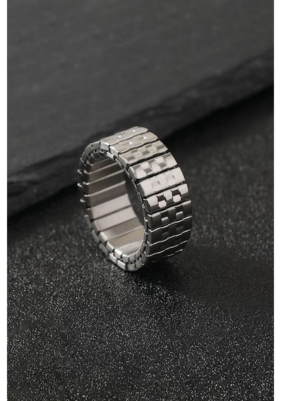 Chavin Silver Çelik 10 Mm Unisex Lastikli Geniş Yüzük Ev39by Gri