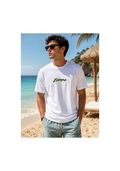 Me Selection Escape Tasarım %100 Pamuk Unisex Basic Tişört Beyaz