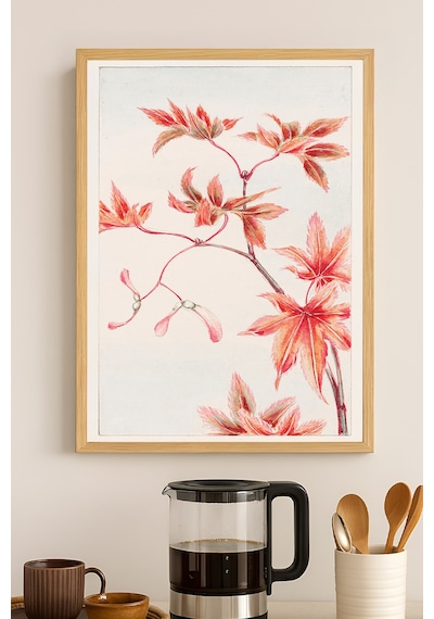 Red Flowers Ahşap Çerçeveli Poster, Dekoratif Sanatsal Duvar Tablosu