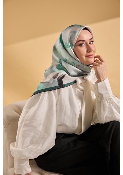 Silk Home Twill İpek Petal Eşarp Orman Yeşili 90x90 Çok Renkli