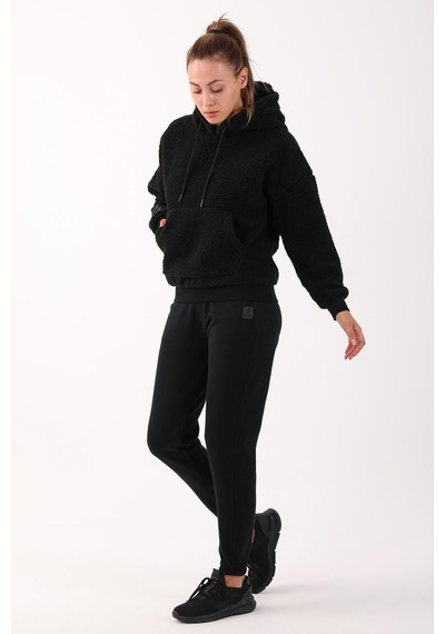 Maraton Sportswear Comfort Kadın Kapşonlu Uzun Kol Basic Siyah-siyah Sweatshirt 21443-siyah-siyah