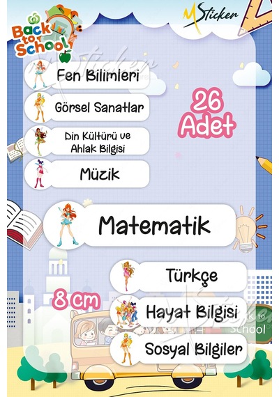 Okul Ders Etiketi Winx Temalı 26 Adet 8 Cm Okul Ders Etiketi Diğer