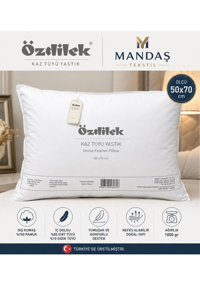 Özdilek %100 Kaz Tüyü Yastık 50x70 Beyaz
