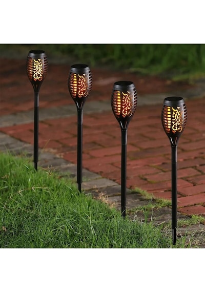 2 Adet Alev Efektli Solar Led Güneş Enerjili Bahçe Lambası Aydınlatması Armatür 50 Cm