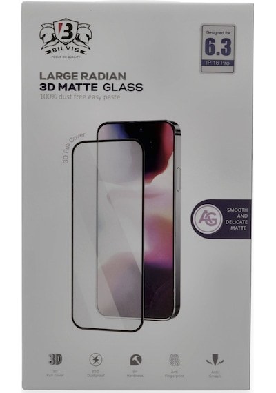 Apple iPhone Uyumlu, 16 Pro Max Bilvis 3d Mat Cam Ekran Koruyucu