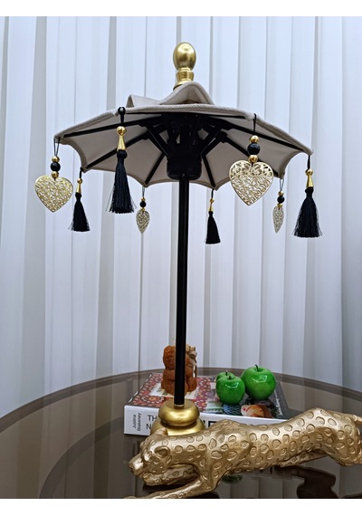 Handmade Dekoartif Bali Şemsiye Krem Kadife 60 Cm 09 Bali