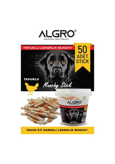 Algro Tavuk Göğüs Etli Lokmalık Munchy Stick 50 Adet Kapaklı Kova