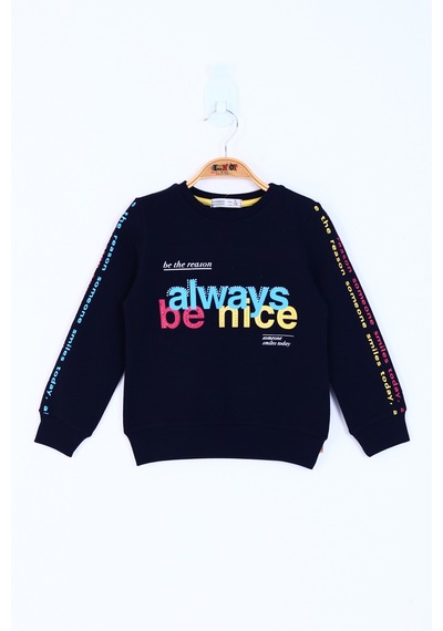 Toontoy Kız Çocuk Always Baskılı Sweatshirt Siyah