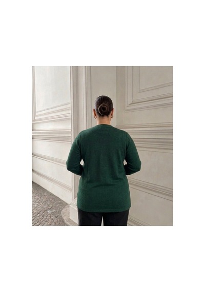 Onno Style Women Jakarlı Kendinden Desenli Çelik Örgü Triko Kadın Ceket Yeşil