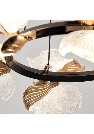 Taran 50'lik Siyah Gold Çiçek Desenli 60 Watt Yuvarlak Modern Salon Led Avize Siyah Gold