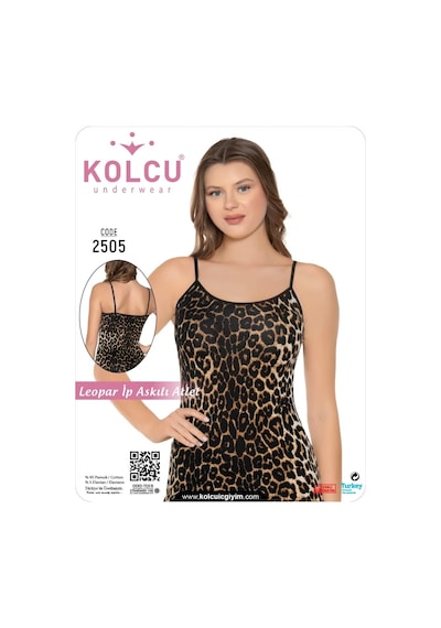 Kolcu Kadın Geniş Leopar Desenli Likralı İnce İp Askılı Premium Atlet Geniş Leopar Desenli