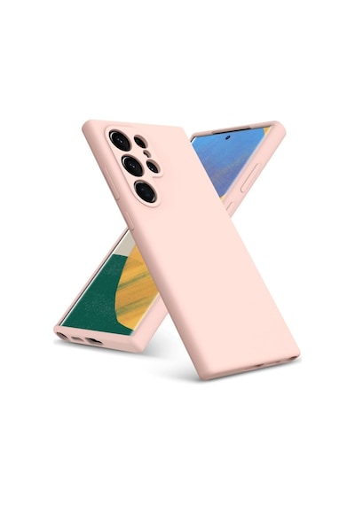 Samsung Galaxy S22 Ultra Uyumlu Silikon Kılıf - Pastel Renk Kamera Korumalı Kapak -Pudra Pembe