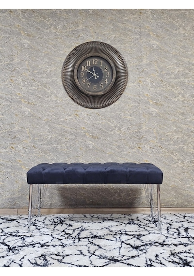 Zafir Krom Tel Ayaklı 90 Cm Puf Bench - Puf - Bench - Kasalı Oturak - Oturak - Yatak Ucu Puf Füme