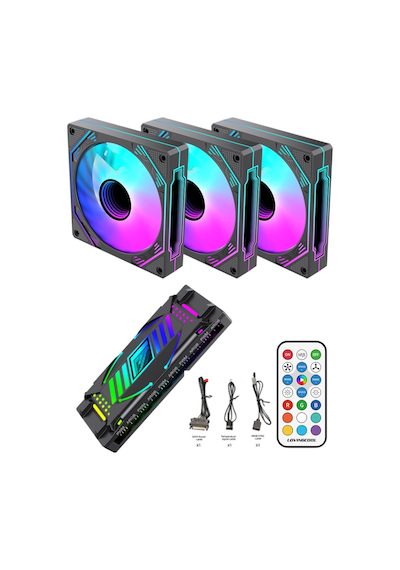 NG-A120B 3 Adet 120mm Kasa Fan 11X ARGB PWM Slot Kontrolcü ve Kumanda Siyah