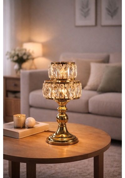 Modern Taşlı Gold Masa Lambası Çok Renkli
