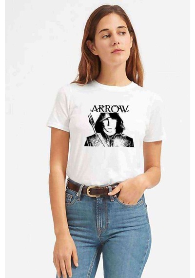 Arrow Black & White Kadın Beyaz Tshirt
