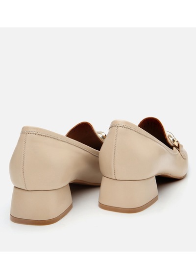 Hotiç Kadın Deri Bej Tokalı Kalın Topuklu Klasik Loafer