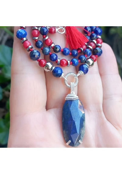 2072 Lapis Lazuli Mercan El Yapımı Kolye Lacivert