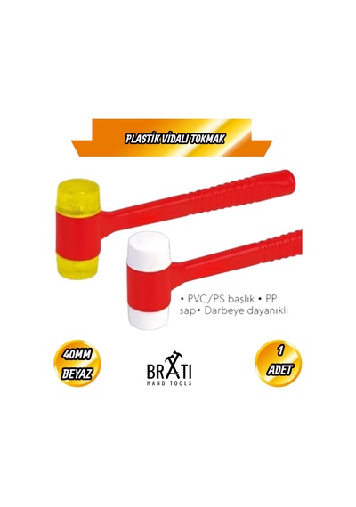 Plastik Saplı Vidalı Tokmak Çekiç 40mm Beyaz