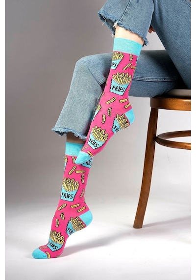 Ozzy Socks Fries Desenli Çorap Pembe Mavi