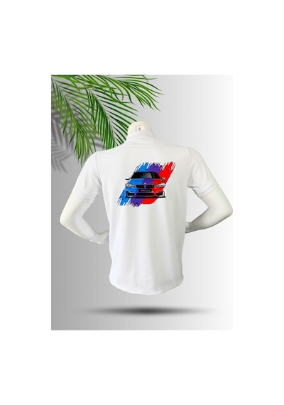 Dafri Spor Araba Severlerin Vazgeçilmezi Pamuklu Polo Yaka T-shirt Beyaz