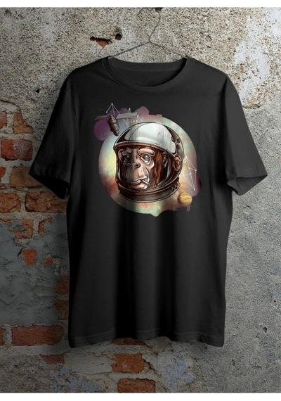 Flood Of Style Erkek Siyah Uzaylı Maymun Baskılı Tshirt