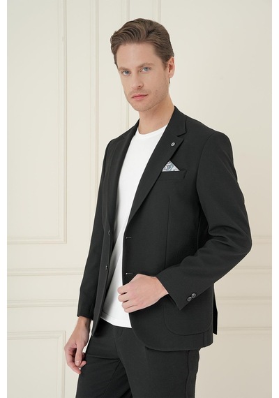 Efor Comfort Fit Mono Yaka Çift Yırtmaç Torba Cep Casual Siyah Ceket C 698 Siyah