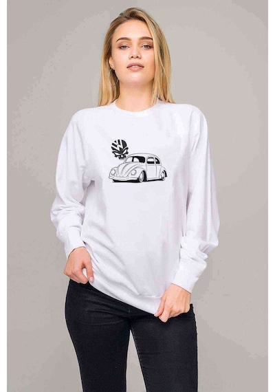 Tosba Skull Baskılı Beyaz Kadın Sweatshirt