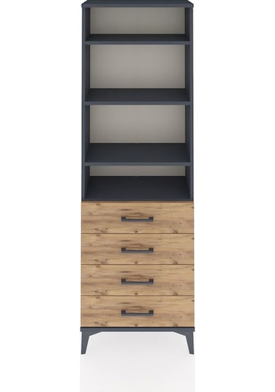Arges Dolap 4 Raflı 4 Çekmeceli 60x30x182 Antrasit-çam Antrasit