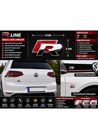 R Logo Bagaj Amblem Krom Kırmızı Premium Tasarım 0