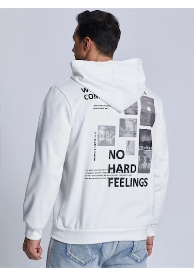 Altamira Unisex Beyaz Sırt Baskılı Kapşonlu Oversize Sweatshirt 001