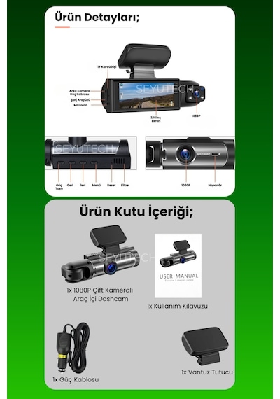 Harvox 2 Kameralı Wi-fi Özellikli Full Hd Araç Kamerası 1080p Gece Görüş, G-sensor Dashcam