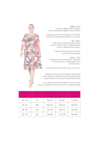Mooi Xxl Kadın Pembe Gri Geometrik Desen Midi Elbise Pembe