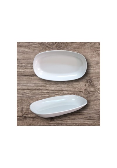 %100 Kırılmaz 6 Adet Melamin Kayık Tabak 34x20 Cm Derinlik 3,5 Cm Orta Boy Salata Sunum Tabağı Beyaz Beyaz