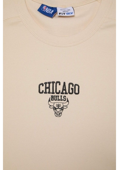 DeFactoFit NBA Chicago Bulls Standart Fit Bisiklet Yaka Nakış Baskı Fitilli Kaşkorse Kısa Kollu Tişört E3829AX25SMBG700