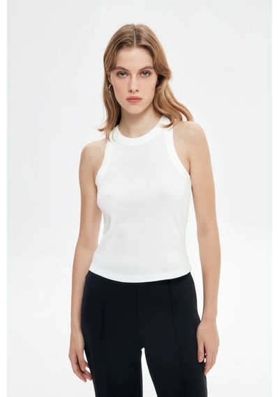 Ollacollection Halter Yaka Basic Fitilli Atlet Ekru