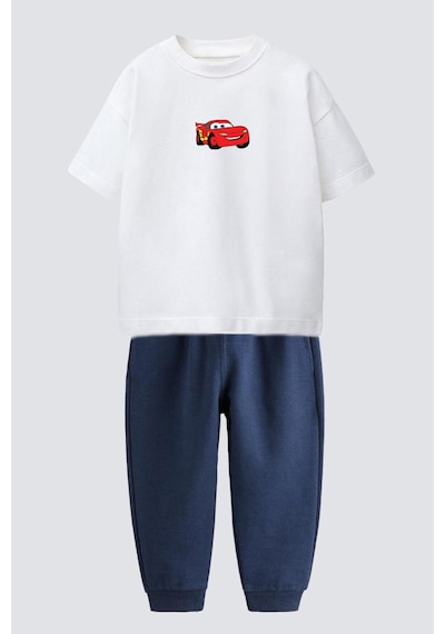 Erkek Çocuk Ekru Pamuklu Araba Baskılı T-shirt Ve Lacivert Eşofman 2'li Takım Ekru - Lacivert Erkek Çocuk Ekru Pamuklu Araba Baskılı T-shirt Ve Lacivert Eşofman 2'li Takım Ekru - Lacivert