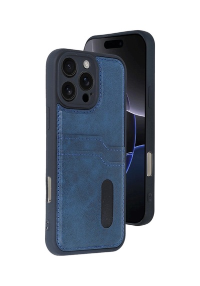 Apple iPhone Uyumlu  Uyumlu 16 Pro Kılıf Sara Kartvizitli Deri Kılıf - Lacivert