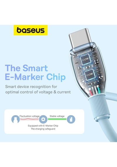 Baseus Pudding Hızlı Şarj Özellikli Type-c To Type-c Kablo 100w, 1.2 Metre, Mavi