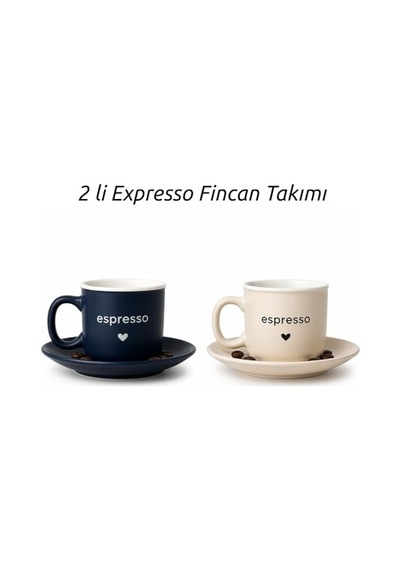 Espresso Fincan Takımı, Porselen, Lacivert Ve Krem Rengi, Fincan Ve Tabak Seti, 2'li Lacivert - Bej Diğer