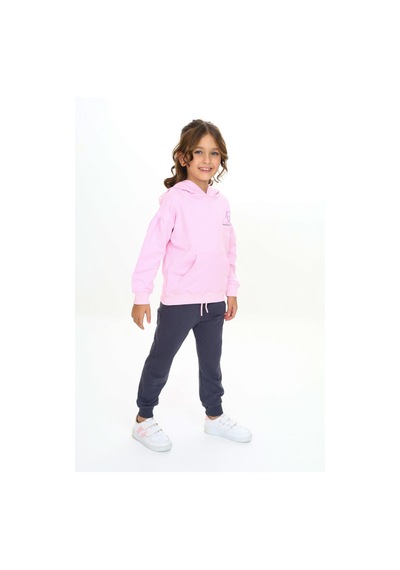 Toontoy Kids Toontoy Kız Çocuk Kapüşonlu Göğsü Yazı Baskılı Eşofman Takım Açık Pembe